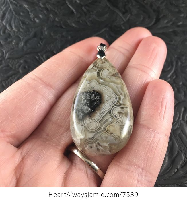 Beige and Brown Mexican Crazy Lace Agate Stone Jewelry Pendant - #f4idySuOoa4-2