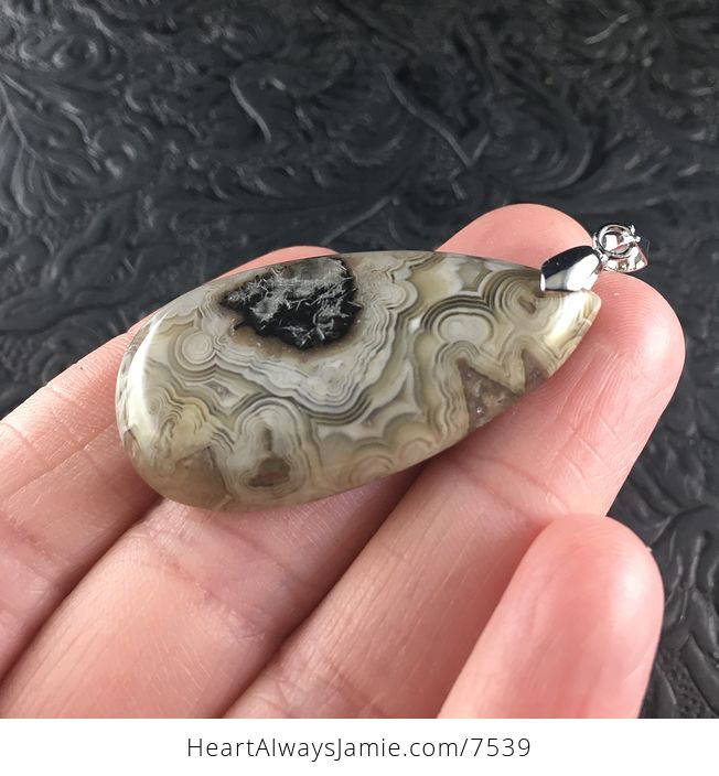 Beige and Brown Mexican Crazy Lace Agate Stone Jewelry Pendant - #f4idySuOoa4-3