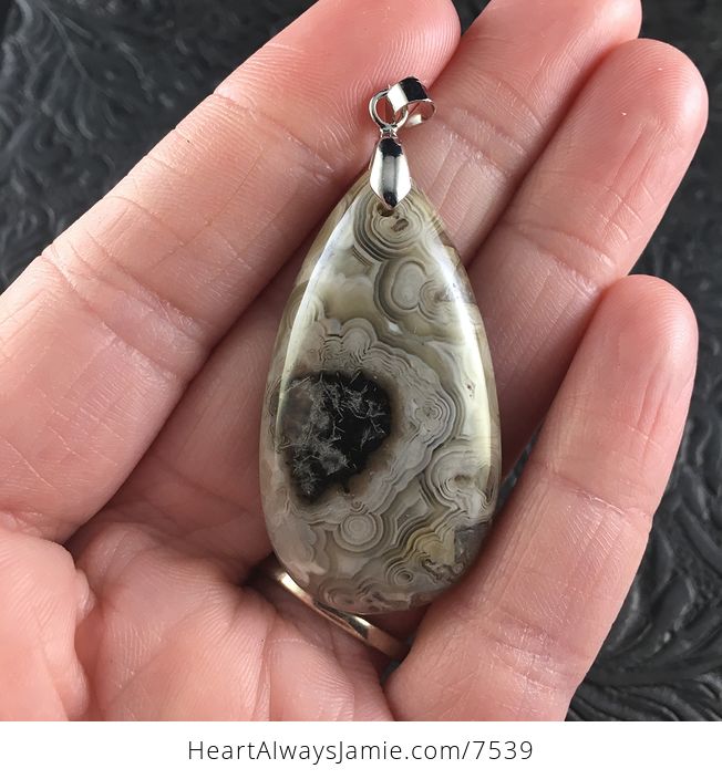 Beige and Brown Mexican Crazy Lace Agate Stone Jewelry Pendant - #f4idySuOoa4-1