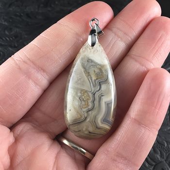 Beige and Crystal Mexican Crazy Lace Agate Stone Jewelry Pendant #icnng5FuY3s