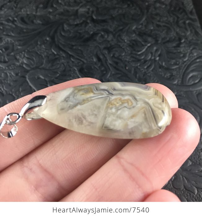 Beige and Crystal Mexican Crazy Lace Agate Stone Jewelry Pendant - #icnng5FuY3s-4