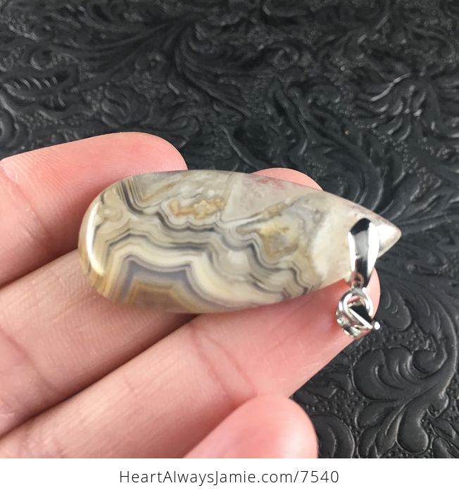 Beige and Crystal Mexican Crazy Lace Agate Stone Jewelry Pendant - #icnng5FuY3s-3