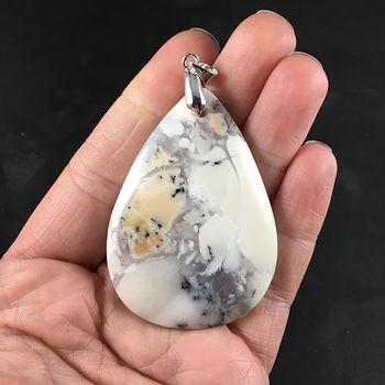 Beige Gray and White African Dendrite Opal Stone Pendant #ZRcE0lvDftk