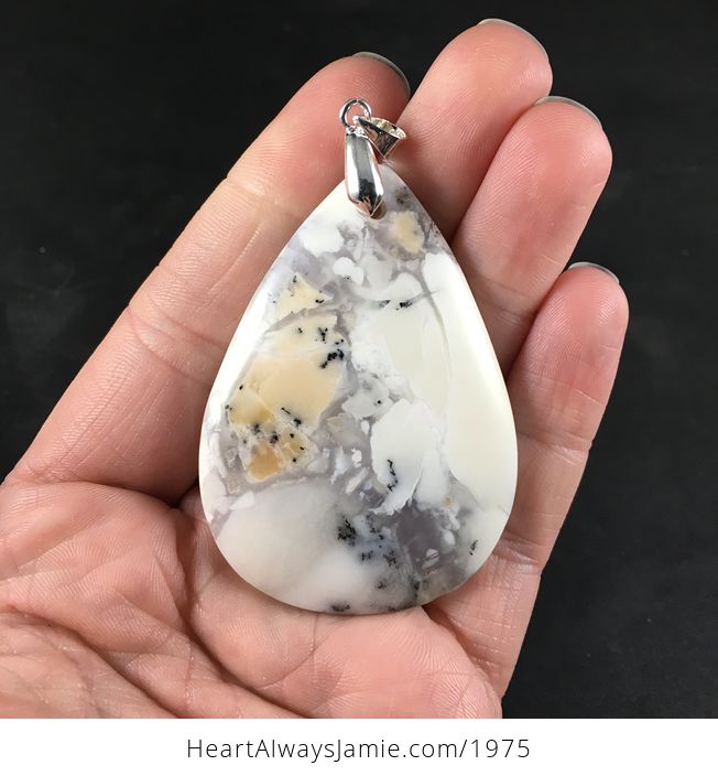 Beige Gray and White African Dendrite Opal Stone Pendant - #ZRcE0lvDftk-1