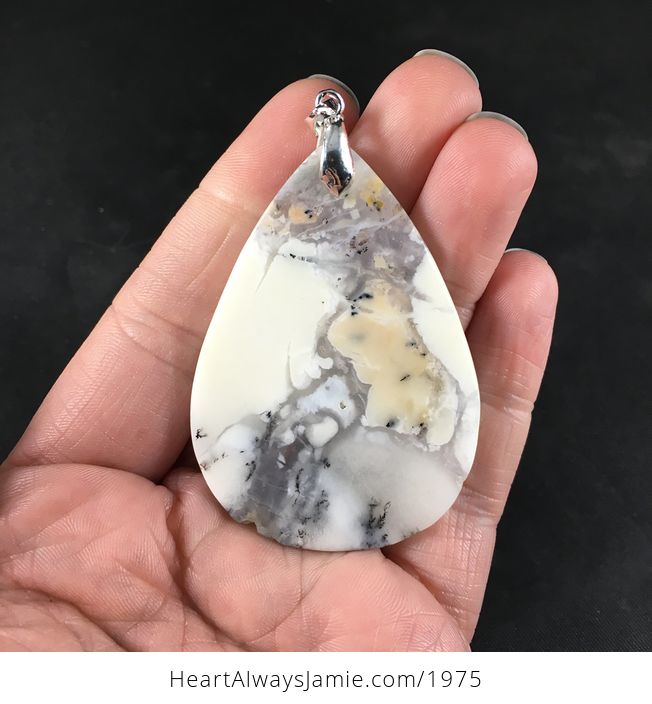 Beige Gray and White African Dendrite Opal Stone Pendant Necklace - #ZRcE0lvDftk-2
