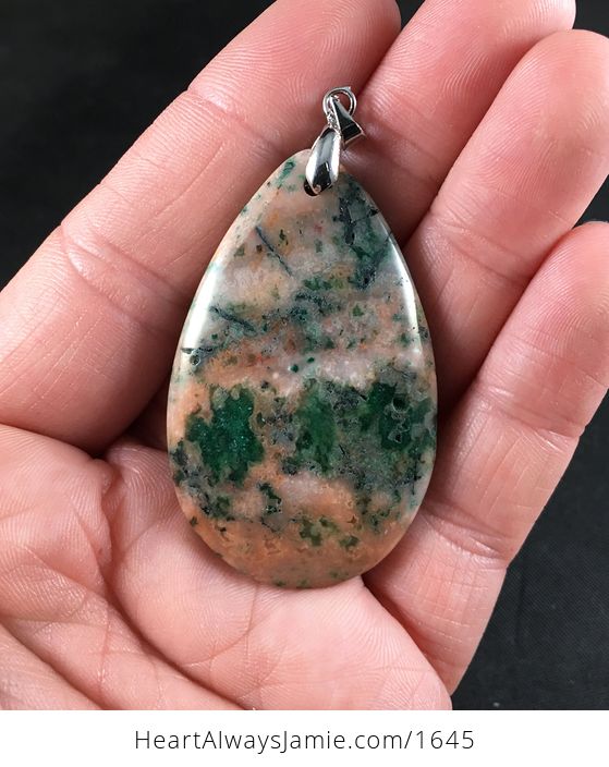 Beige Green and Orange Crazy Lace Agate Stone Pendant - #AUHW6VG9Ch4-1