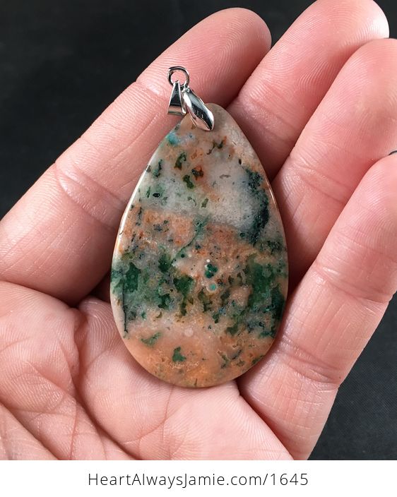 Beige Green and Orange Crazy Lace Agate Stone Pendant Necklace - #AUHW6VG9Ch4-2