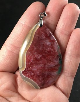 Beige Green and Red Druzy Agate Stone Pendant #ftAHffMr1bY