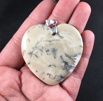 Beige Heart Shaped Natural African Dendrite Opal Stone Pendant #72J22b6oWXU