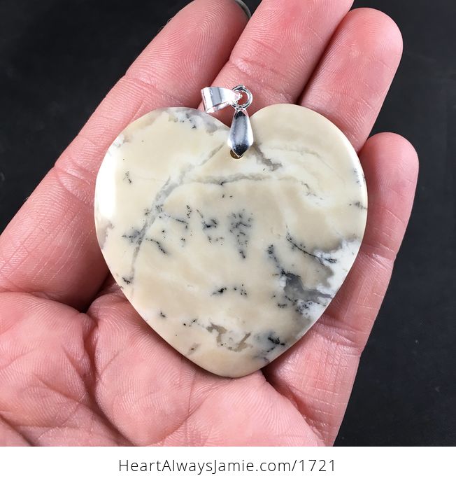 Beige Heart Shaped Natural African Dendrite Opal Stone Pendant - #72J22b6oWXU-1