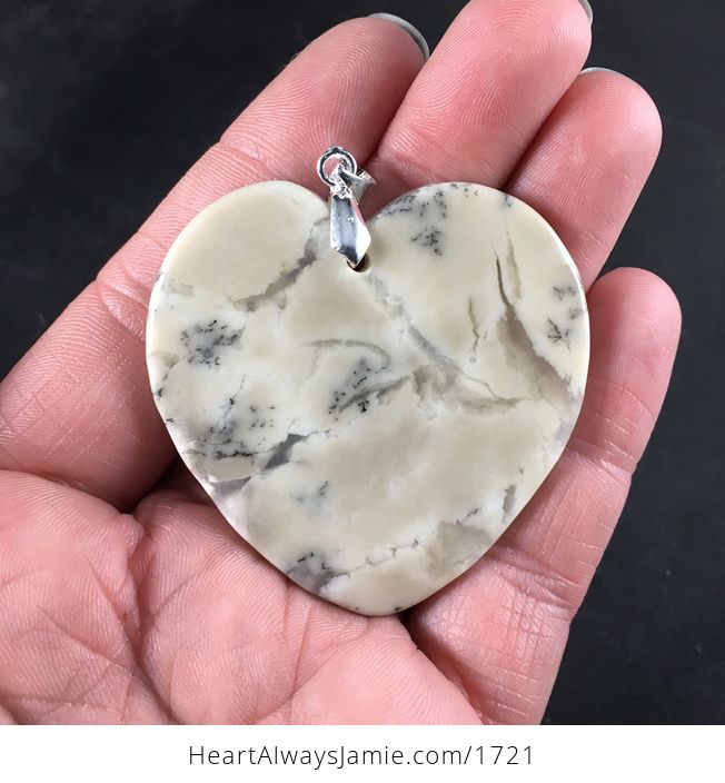 Beige Heart Shaped Natural African Dendrite Opal Stone Pendant Necklace Ado7 - #72J22b6oWXU-2