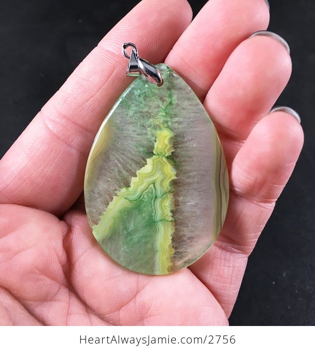 Beige Yellow and Green Druzy Agate Stone Pendant Necklace - #4wXqBEb7Eo4-2