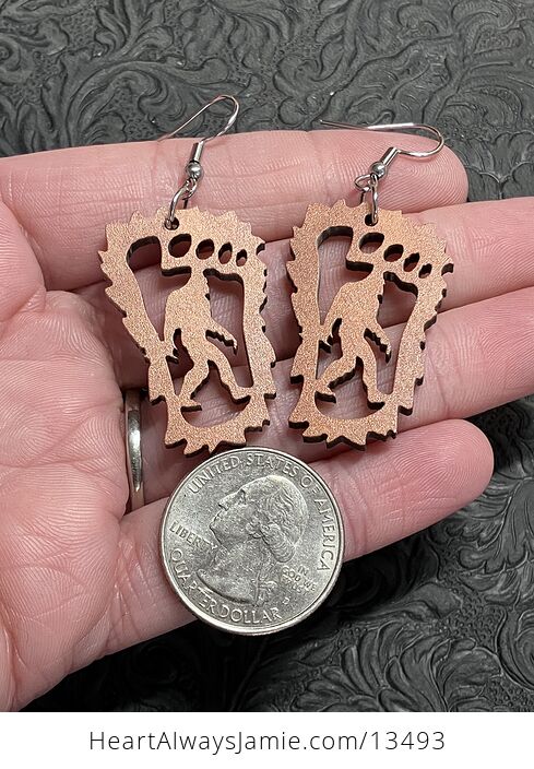 Bigfoot Sasquatch in Foot Print Wood Earrings - #m3PX0xJw9E4-4