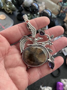 Bird Amethyst and Chiastolite Andalusite Crystal Stone Jewelry Pendant #iZWTcR8Yv5Q