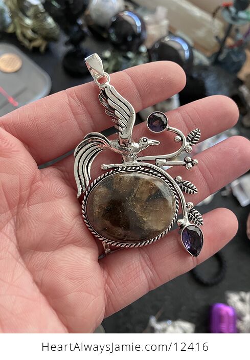 Bird Amethyst and Chiastolite Andalusite Crystal Stone Jewelry Pendant - #iZWTcR8Yv5Q-1