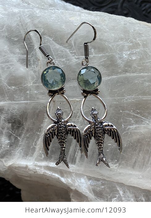 Bird and Blue Topaz Stone Crystal Jewelry Earrings - #mGgL4WwvF6Q-1