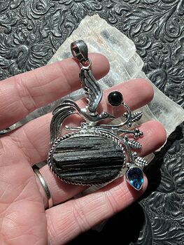 Bird Black Tourmaline Obsidian and Blue Topaz Pendant Crystal Stone Jewelry #6Jybboifq7E
