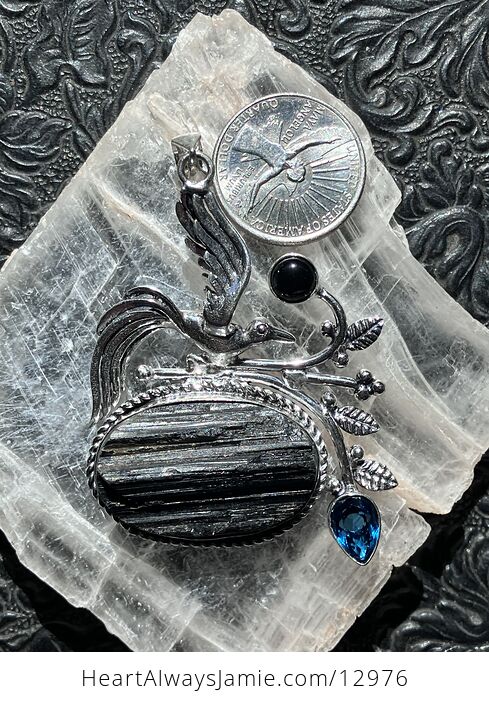 Bird Black Tourmaline Obsidian and Blue Topaz Pendant Crystal Stone Jewelry - #6Jybboifq7E-3