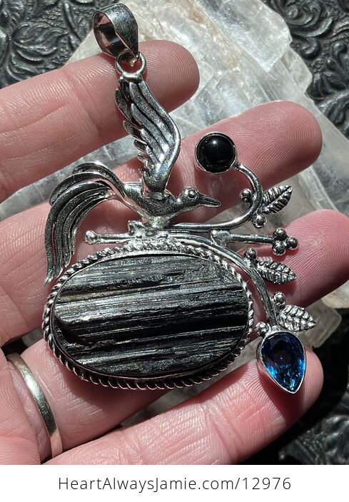 Bird Black Tourmaline Obsidian and Blue Topaz Pendant Crystal Stone Jewelry - #6Jybboifq7E-4