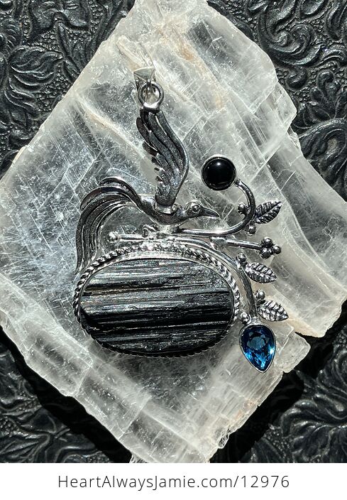 Bird Black Tourmaline Obsidian and Blue Topaz Pendant Crystal Stone Jewelry - #6Jybboifq7E-2