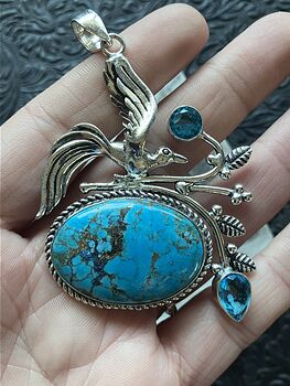 Bird Color Treated Turquoise Blue Magnesite and Blue Topaz Pendant Crystal Stone Jewelry #9A3pasDCOZI