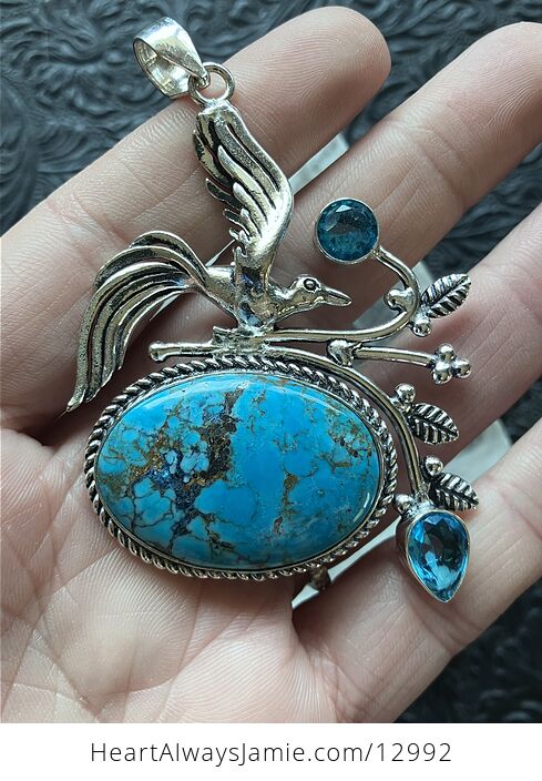 Bird Color Treated Turquoise Blue Magnesite and Blue Topaz Pendant Crystal Stone Jewelry - #9A3pasDCOZI-1