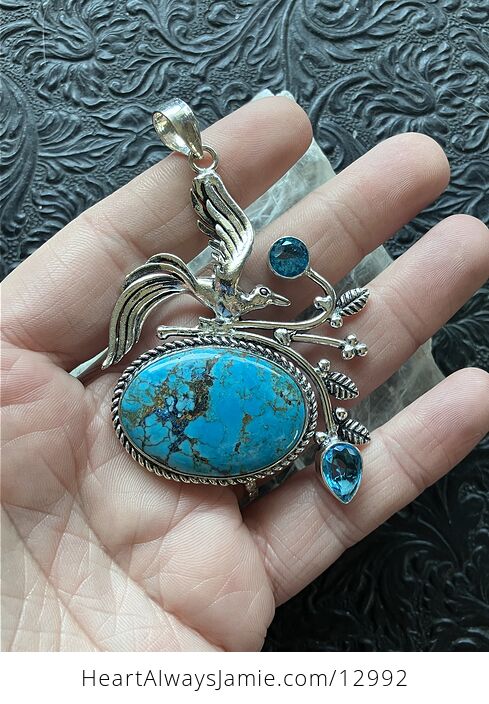 Bird Color Treated Turquoise Blue Magnesite and Blue Topaz Pendant Crystal Stone Jewelry - #9A3pasDCOZI-2