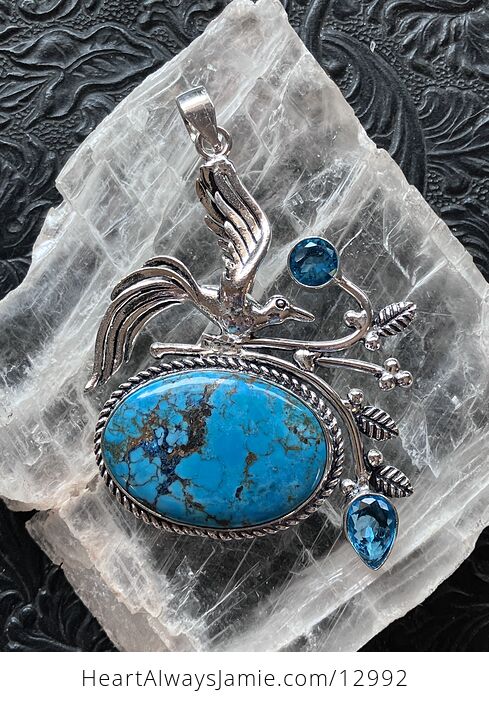 Bird Color Treated Turquoise Blue Magnesite and Blue Topaz Pendant Crystal Stone Jewelry - #9A3pasDCOZI-6