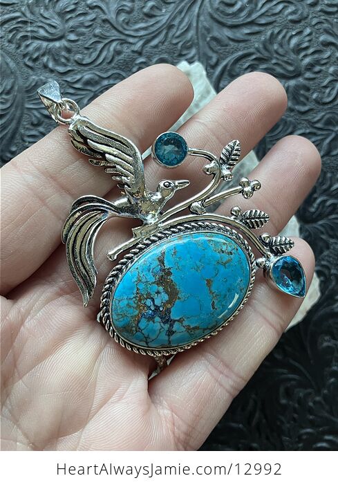 Bird Color Treated Turquoise Blue Magnesite and Blue Topaz Pendant Crystal Stone Jewelry - #9A3pasDCOZI-3