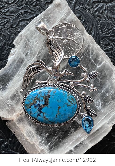 Bird Color Treated Turquoise Blue Magnesite and Blue Topaz Pendant Crystal Stone Jewelry - #9A3pasDCOZI-7