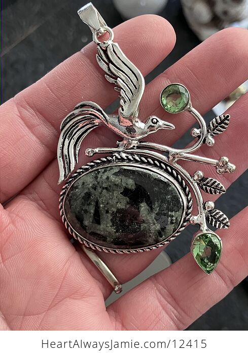 Bird Peridot and Porphyry Crystal Stone Jewelry Pendant - #PaMLgPTQoAg-4