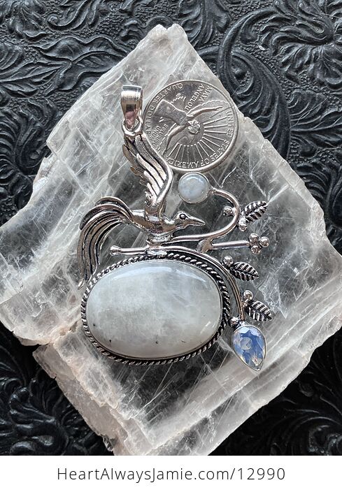 Bird Rainbow Moonstone and Opalite Pendant Crystal Stone Jewelry - #PaFVF70bZes-7