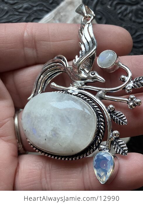 Bird Rainbow Moonstone and Opalite Pendant Crystal Stone Jewelry - #PaFVF70bZes-5