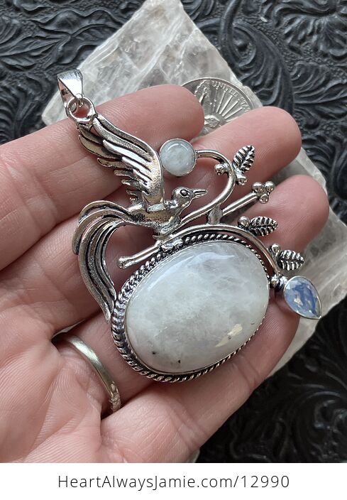 Bird Rainbow Moonstone and Opalite Pendant Crystal Stone Jewelry - #PaFVF70bZes-2