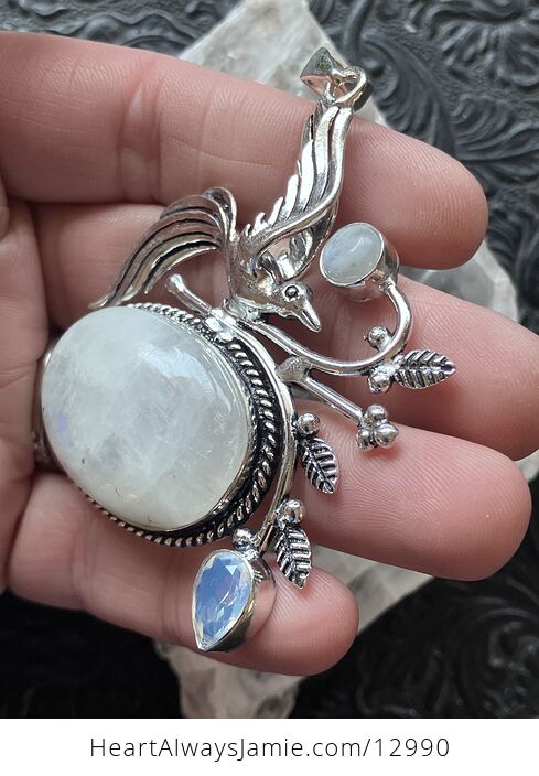 Bird Rainbow Moonstone and Opalite Pendant Crystal Stone Jewelry - #PaFVF70bZes-3