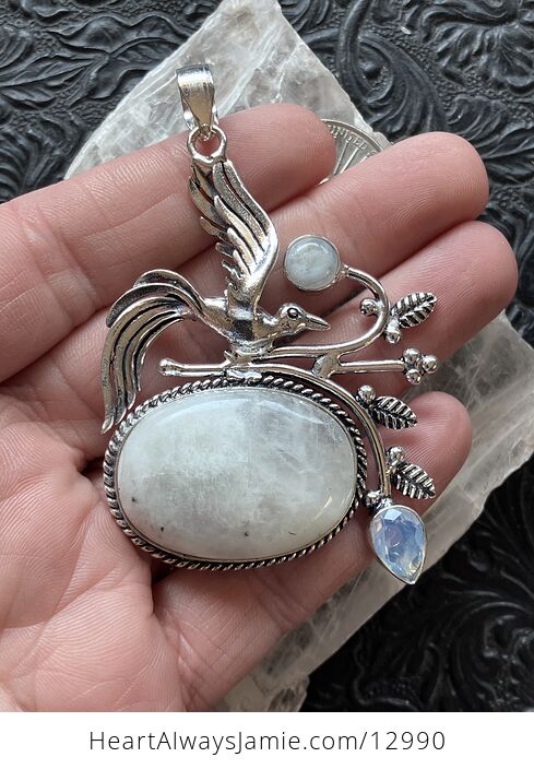 Bird Rainbow Moonstone and Opalite Pendant Crystal Stone Jewelry - #PaFVF70bZes-1