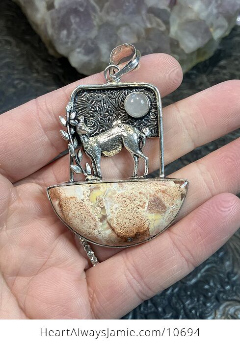 Birds Eye Jasper and Quartz Deer Crystal Stone Jewelry Pendant - #PBb78nhcFLc-1