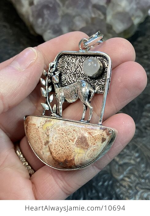 Birds Eye Jasper and Quartz Deer Crystal Stone Jewelry Pendant - #PBb78nhcFLc-4
