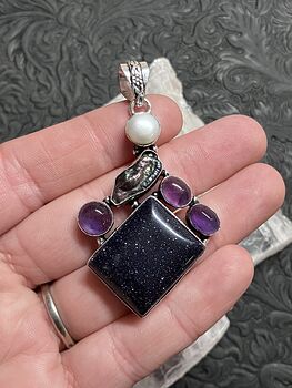 Biwa Pearl Amethyst and Blue Goldstone Pendant Crystal Stone Jewelry #jFR4iGdZ7ZQ