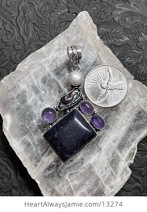 Biwa Pearl Amethyst and Blue Goldstone Pendant Crystal Stone Jewelry - #jFR4iGdZ7ZQ-6