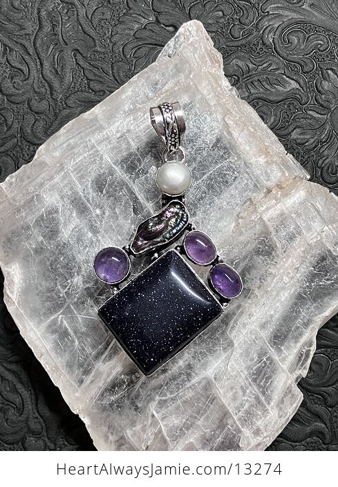 Biwa Pearl Amethyst and Blue Goldstone Pendant Crystal Stone Jewelry - #jFR4iGdZ7ZQ-5