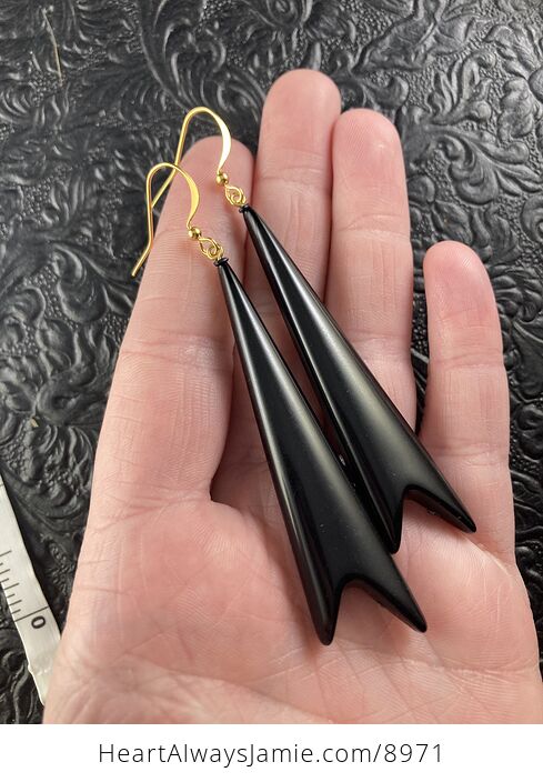 Black 80s Plastic Triangle Drop Earrings - #YXFm56FBcxI-3