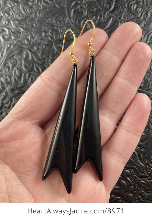 Black 80s Plastic Triangle Drop Earrings - #YXFm56FBcxI-2