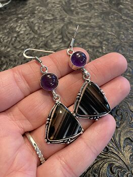 Black Agate and Amethyst Crystal Stone Jewelry Earrings #JYcOrY81phU
