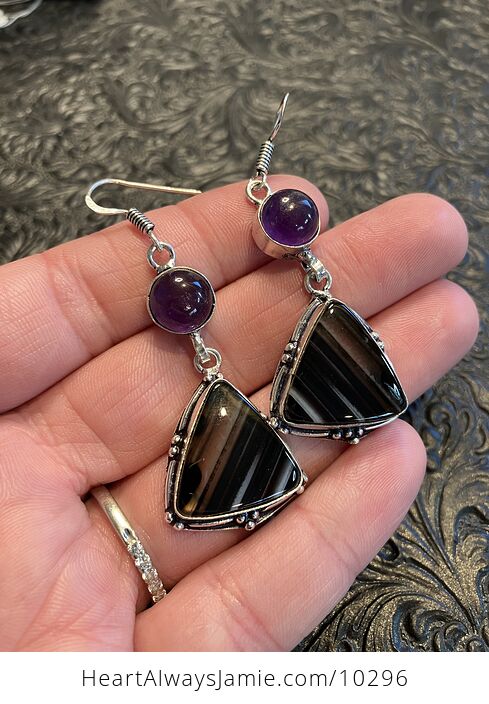 Black Agate and Amethyst Crystal Stone Jewelry Earrings - #JYcOrY81phU-1