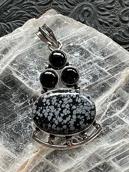Black Agate and Snowflake Obsidian Stone Jewelry Crystal Pendant #2ih5hOB2lOs
