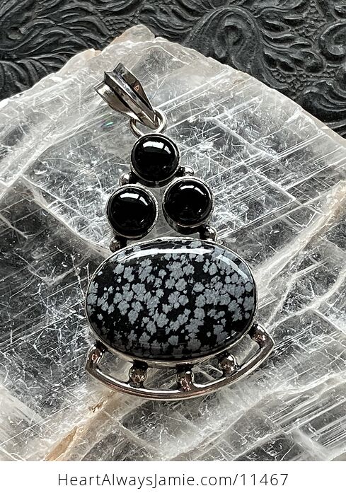 Black Agate and Snowflake Obsidian Stone Jewelry Crystal Pendant - #2ih5hOB2lOs-1