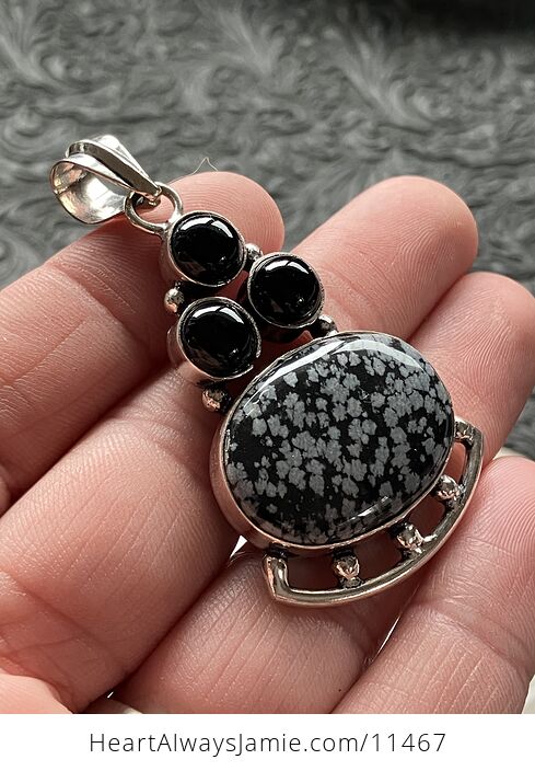 Black Agate and Snowflake Obsidian Stone Jewelry Crystal Pendant - #2ih5hOB2lOs-3