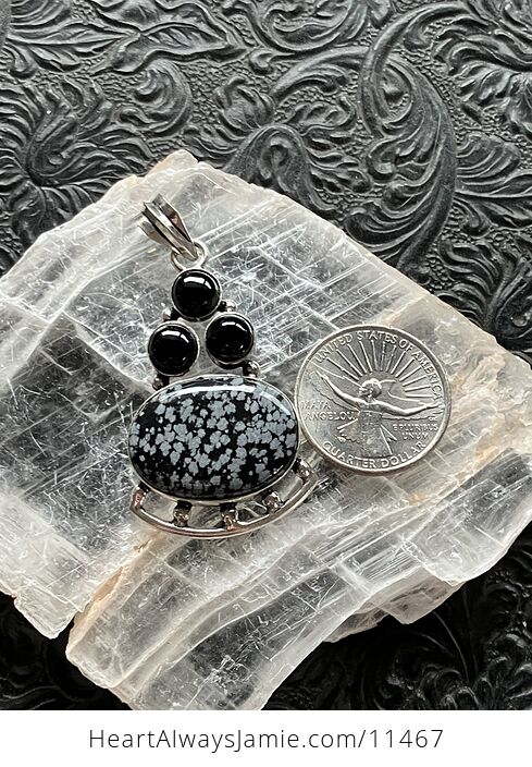 Black Agate and Snowflake Obsidian Stone Jewelry Crystal Pendant - #2ih5hOB2lOs-6