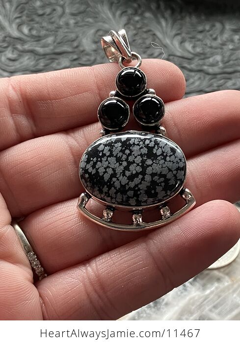 Black Agate and Snowflake Obsidian Stone Jewelry Crystal Pendant - #2ih5hOB2lOs-2